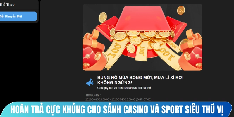 Hoàn trả cực khủng cho sảnh casino và sport siêu thú vị