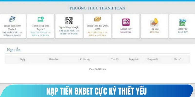 Nạp tiền 8XBET cực kỳ thiết yếu cho hành trình giải trí online