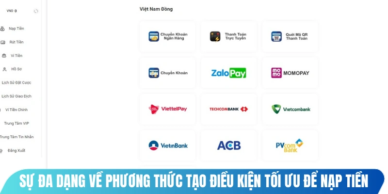 Sự đa dạng về phương thức tạo điều kiện tối ưu để nạp tiền